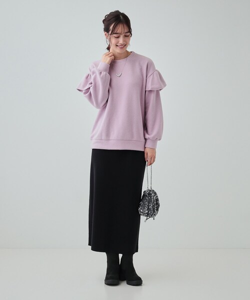 セール】【S-LL】一枚で決まる ふんわり微起毛 フリル袖トップス（T