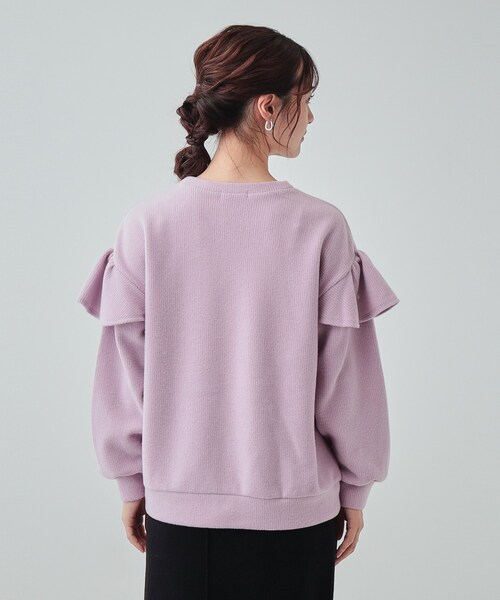 DRESKIP(ドレスキップ)の「◆【S-LL】一枚で決まる ふんわり微起毛 フリル袖トップス(Tシャツ/カットソー・レディース・アイボリー/チャコールグレー/パープル・01/02/03/04)」の18枚目の写真