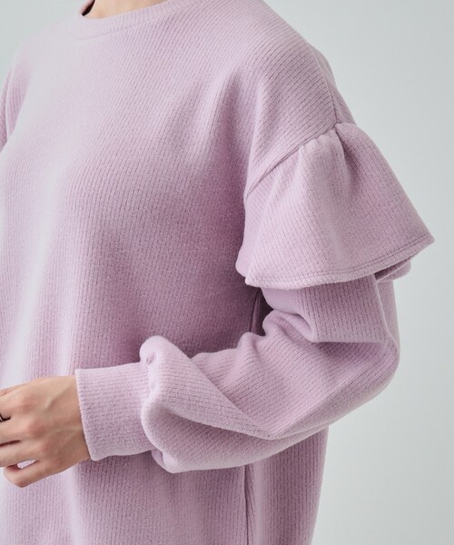 DRESKIP(ドレスキップ)の「◆【S-LL】一枚で決まる ふんわり微起毛 フリル袖トップス(Tシャツ/カットソー・レディース・アイボリー/チャコールグレー/パープル・01/02/03/04)」の20枚目の写真