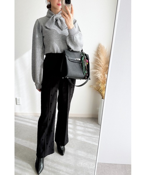 &. NOSTALGIA(アンドドットノスタルジア)の「【ZOZO限定】フロッキードットワイドパンツ(その他パンツ・レディース・チャコールグレー/ブラック・M)」の7枚目の写真