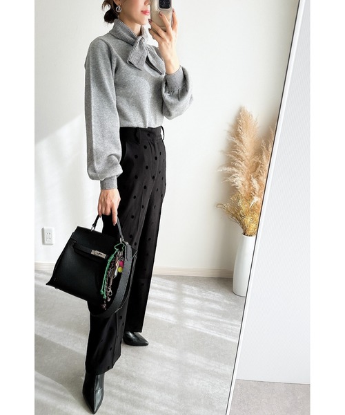 &. NOSTALGIA(アンドドットノスタルジア)の「【ZOZO限定】フロッキードットワイドパンツ(その他パンツ・レディース・チャコールグレー/ブラック・M)」の8枚目の写真