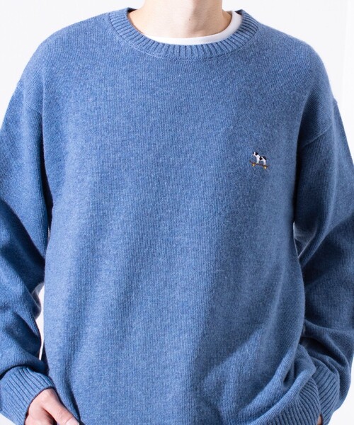 【セール】【GLOSTER/グロスター】フレンチブルドッグ刺繍 カラーニットプルオーバー ワンポイント（ニット/セーター）｜GLOSTER（グロスター）