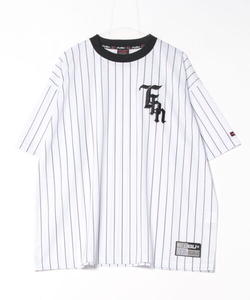 FUBU（ フブ）の「【FUBU】Mesh Stripe T-shirts/メッシュ/ストライプTシャツ/半袖/メンズ（Tシャツ/カットソー・メンズ・ホワイト/ネイビー/ブラック・XL/L/M）」の2枚目の写真