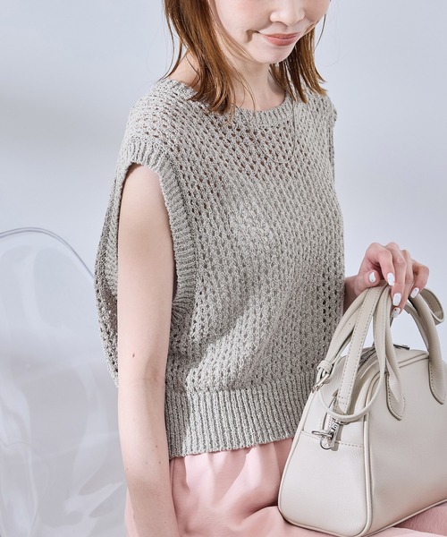 ROPE' PICNIC（ロペピクニック）の「透かし編みラメニットベスト（ベスト・レディース・キナリ/グレー/ブラック・FREE）」の3枚目の写真