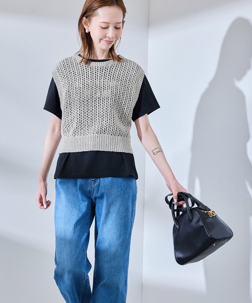 ROPE' PICNIC（ロペピクニック）の「透かし編みラメニットベスト（ベスト・レディース・キナリ/グレー/ブラック・FREE）」の9枚目の写真