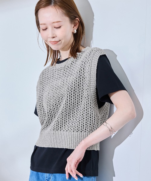 ROPE' PICNIC（ロペピクニック）の「透かし編みラメニットベスト（ベスト・レディース・キナリ/グレー/ブラック・FREE）」の12枚目の写真