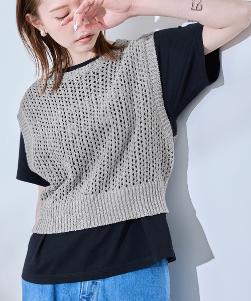 ROPE' PICNIC（ロペピクニック）の「透かし編みラメニットベスト（ベスト・レディース・キナリ/グレー/ブラック・FREE）」の13枚目の写真