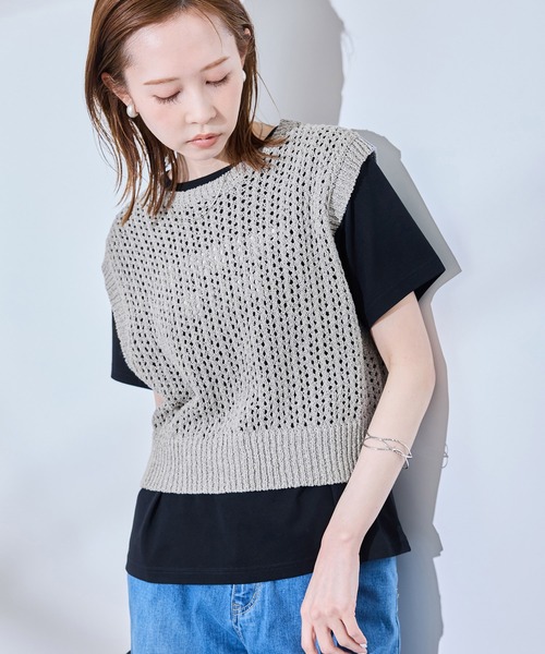 ROPE' PICNIC（ロペピクニック）の「透かし編みラメニットベスト（ベスト・レディース・キナリ/グレー/ブラック・FREE）」の14枚目の写真