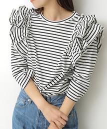 ボーダーフリルTシャツ