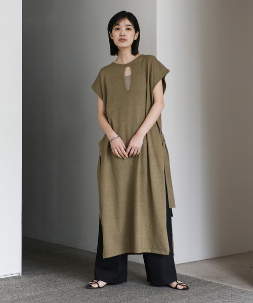 select MOCA Et（セレクトモカエト）の「【Et】Key Neck Knit Vest Dress（ワンピース・レディース・ブラック/カーキ・FREE）」の2枚目の写真