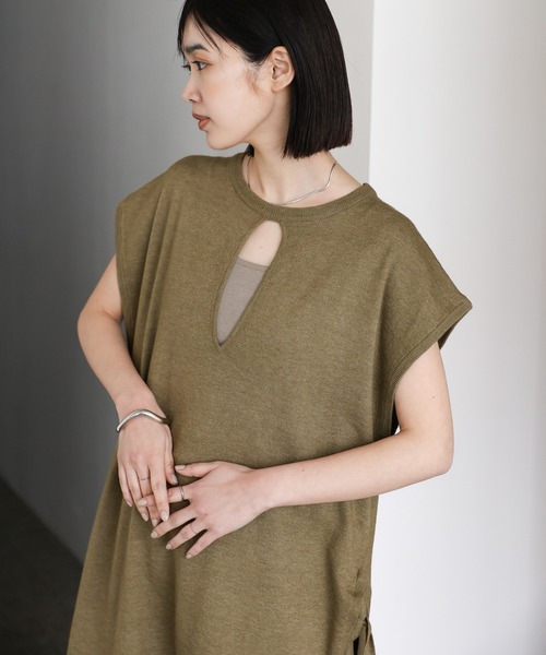 select MOCA Et（セレクトモカエト）の「【Et】Key Neck Knit Vest Dress（ワンピース・レディース・ブラック/カーキ・FREE）」の5枚目の写真