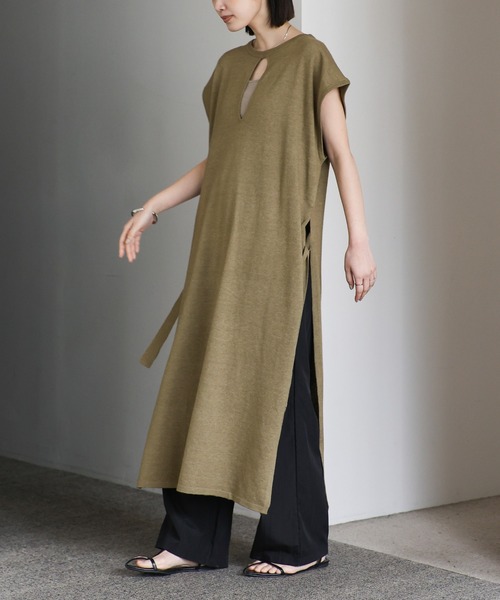 select MOCA Et（セレクトモカエト）の「【Et】Key Neck Knit Vest Dress（ワンピース・レディース・ブラック/カーキ・FREE）」の6枚目の写真