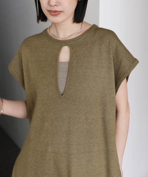 select MOCA Et（セレクトモカエト）の「【Et】Key Neck Knit Vest Dress（ワンピース・レディース・ブラック/カーキ・FREE）」の8枚目の写真