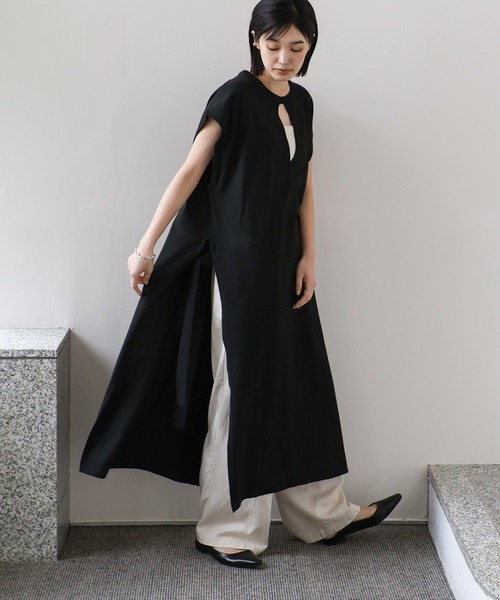 select MOCA Et（セレクトモカエト）の「【Et】Key Neck Knit Vest Dress（ワンピース・レディース・ブラック/カーキ・FREE）」の4枚目の写真