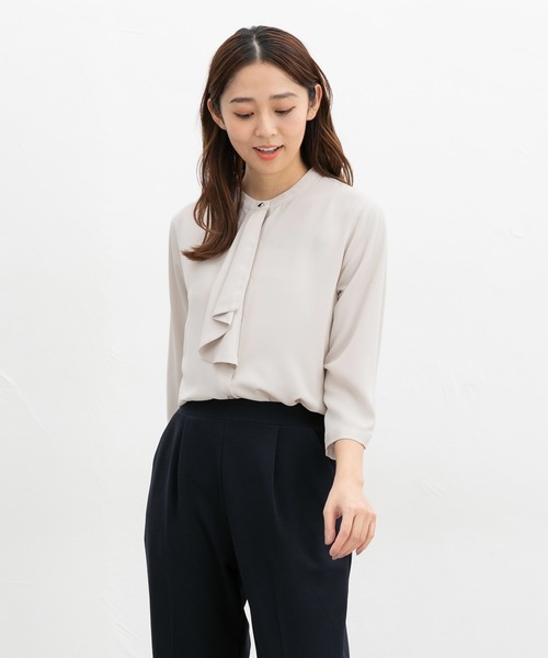 Honeys（ハニーズ）の「７分袖ボウタイブラウス（シャツ/ブラウス・レディース・ホワイト/ライトグレー/クリーム/グレイッシュブルー/ブラック・3L/L/LL/M/S）」の17枚目の写真
