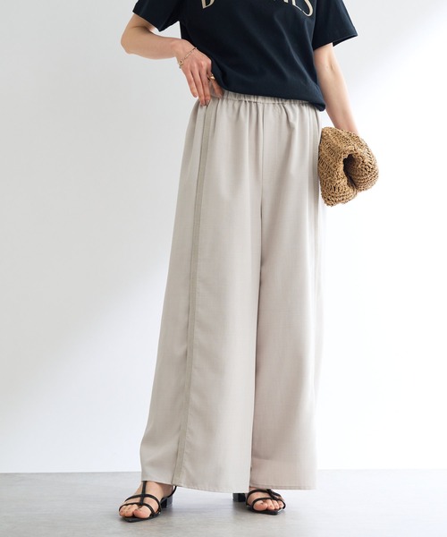 un dix cors（アンディコール）の「麻調ニット切替ストレートパンツ（スラックス・レディース・ライトグレー/チャコールグレー・FREE）」の2枚目の写真