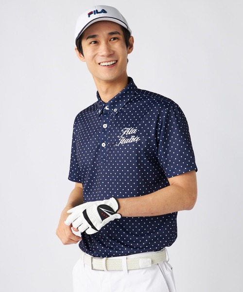FILA GOLF（フィラゴルフ ）の「ドット総柄半袖ポロシャツ（ポロシャツ・メンズ・ブラック/ターコイズブルー/ホワイト/ネイビー・MEDIUM/LARGE/X-LARGE/XX-LARGE）」の3枚目の写真