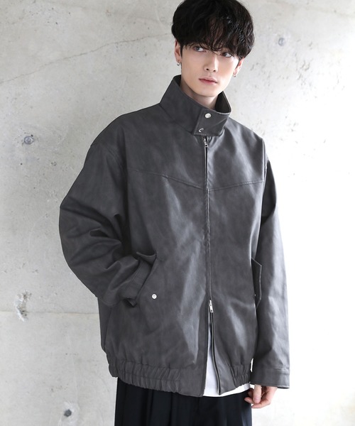 ETELIO（エテリオ）の「ヴィンテージ加工PU合皮/タフタ スタンドネックジャケット（ブルゾン・メンズ・ライトグレー/グレー系/ブラック系/ブラック・XL/L/M/S）」の21枚目の写真