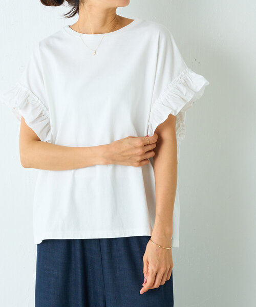 BEARDSLEY(ビアズリー)の「フリルスリーブTee(Tシャツ/カットソー・レディース・ブラック/ホワイト・FREE)」の12枚目の写真