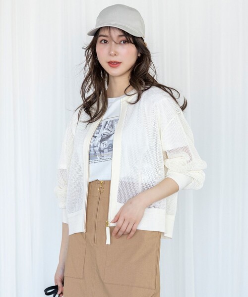 セール】【洗える】メッシュニット ブルゾン（ブルゾン）｜any