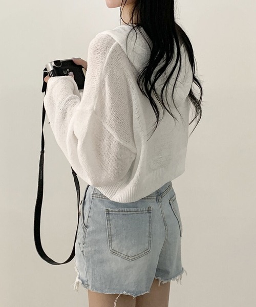 LAFFMO（ラフモ）の「ショート丈フード付きサマーニットカーディガン（カーディガン/ボレロ・レディース・グレー/ホワイト/ピンク・F）」の7枚目の写真