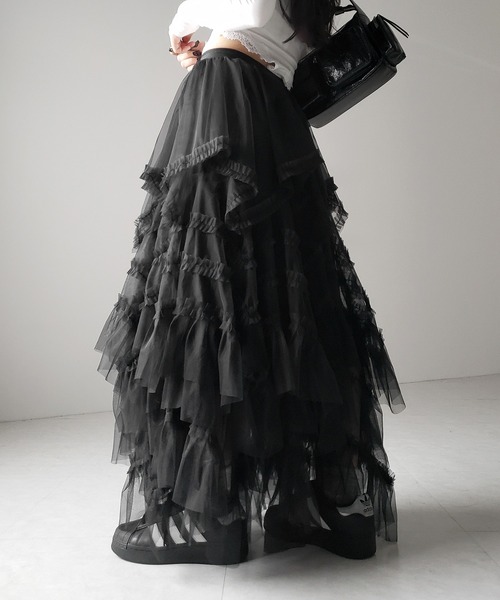 【新品未使用】tulle skirt Lig. チュールスカート　black 2color 】レイヤードボリュームフリルチュールスカート ／ layered