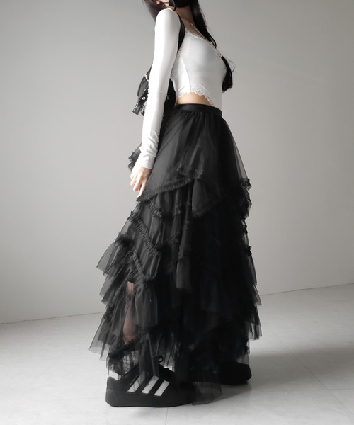 スカート Layered Frilled Satin Skirt Layered Frilled Satin Skirt