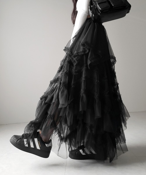 me+em select(ミームセレクト)の「【 2color 】レイヤードボリュームフリルチュールスカート / layered volume frill tulle skirt(スカート・レディース・ホワイト/ブラック・FREE)」の22枚目の写真