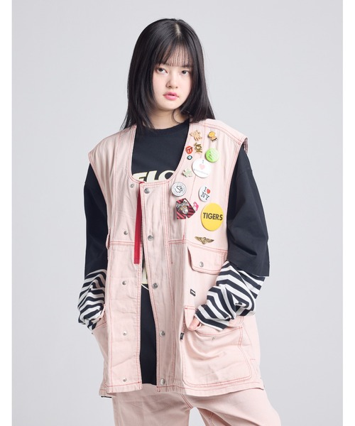 Little sunny bite(リトルサニーバイト)の「/Little sunny bite/twill vest(ベスト・レディース・ブルー/ブラック・MEDIUM/SMALL)」の8枚目の写真