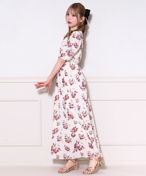 追跡発【関税込】ルージュ 花柄 パフスリーブ ラップ ワンピース 追跡発【関税込】ルージュ 花柄 パフスリーブ ラップ ワンピース
