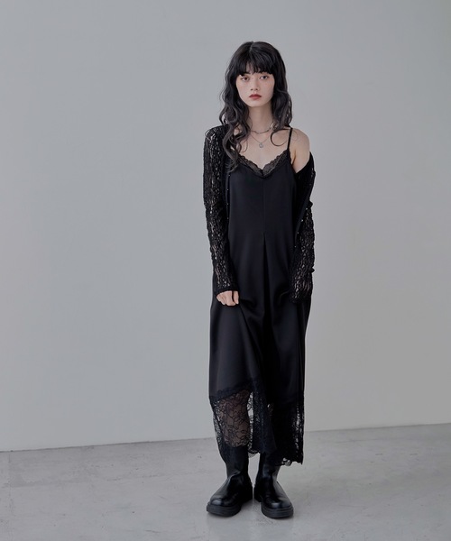 etoll.(エトル)の「ツイルレースランジェリー風キャミワンピ(ワンピース・レディース・グレー/ブラック・M)」の4枚目の写真