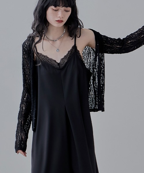 etoll.(エトル)の「ツイルレースランジェリー風キャミワンピ(ワンピース・レディース・グレー/ブラック・M)」の6枚目の写真