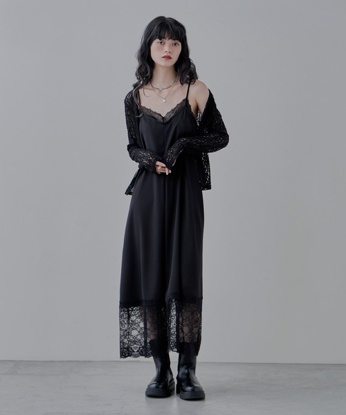 etoll.(エトル)の「ツイルレースランジェリー風キャミワンピ(ワンピース・レディース・グレー/ブラック・M)」の8枚目の写真