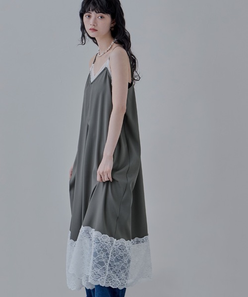 etoll.(エトル)の「ツイルレースランジェリー風キャミワンピ(ワンピース・レディース・グレー/ブラック・M)」の16枚目の写真
