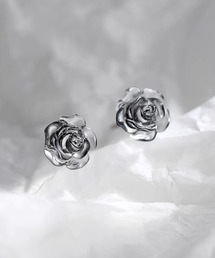 /クリアローズモチーフシルバーカラーピアス/ユニセックス Y2K 薔薇 フラワー(MA/EK299)