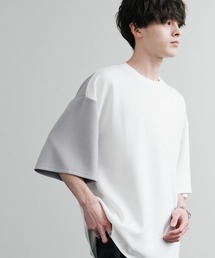 オーバーサイズ接触冷感とろみポンチ切替クルーネック半袖Tシャツ