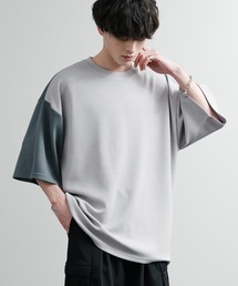 オーバーサイズ接触冷感とろみポンチ切替クルーネック半袖Tシャツ
