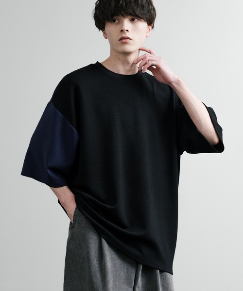 Rocky Monroe(ロッキーモンロー)の「オーバーサイズ接触冷感とろみポンチ切替クルーネック半袖Tシャツ(Tシャツ/カットソー・メンズ・ホワイト/ライトグレー/ブラック・M/L)」の3枚目の写真