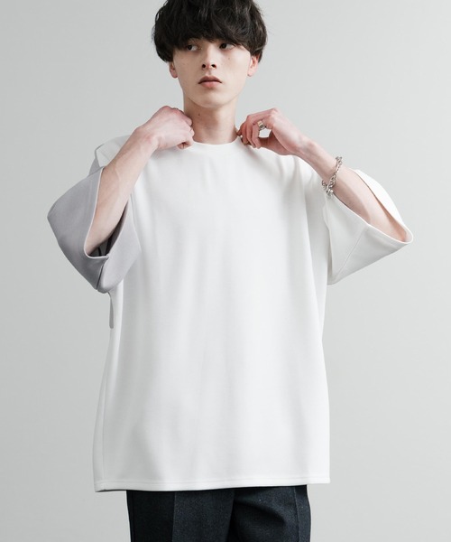Rocky Monroe(ロッキーモンロー)の「オーバーサイズ接触冷感とろみポンチ切替クルーネック半袖Tシャツ(Tシャツ/カットソー・メンズ・ホワイト/ライトグレー/ブラック・M/L)」の4枚目の写真