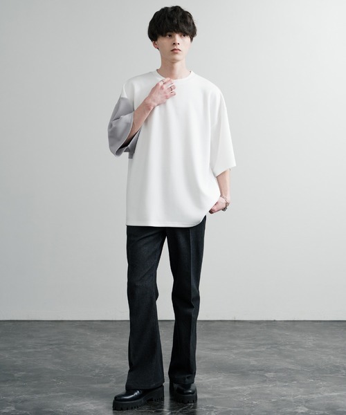 Rocky Monroe(ロッキーモンロー)の「オーバーサイズ接触冷感とろみポンチ切替クルーネック半袖Tシャツ(Tシャツ/カットソー・メンズ・ホワイト/ライトグレー/ブラック・M/L)」の6枚目の写真