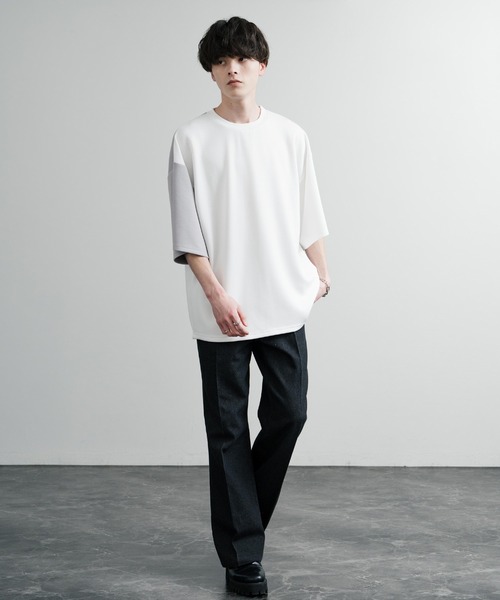 Rocky Monroe(ロッキーモンロー)の「オーバーサイズ接触冷感とろみポンチ切替クルーネック半袖Tシャツ(Tシャツ/カットソー・メンズ・ホワイト/ライトグレー/ブラック・M/L)」の7枚目の写真