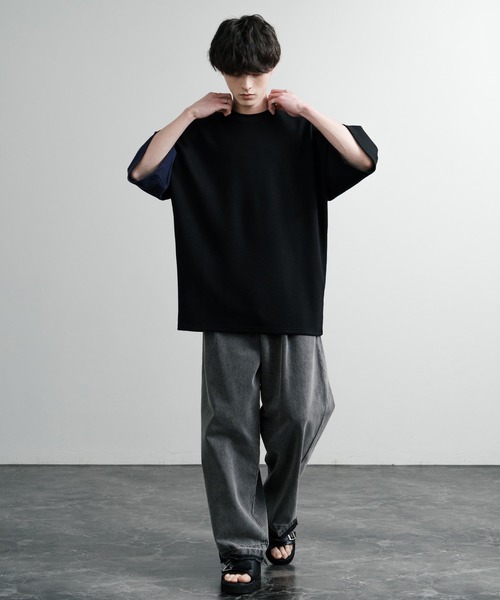 Rocky Monroe(ロッキーモンロー)の「オーバーサイズ接触冷感とろみポンチ切替クルーネック半袖Tシャツ(Tシャツ/カットソー・メンズ・ホワイト/ライトグレー/ブラック・M/L)」の10枚目の写真