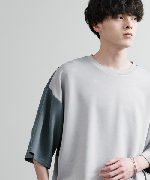 Rocky Monroe(ロッキーモンロー)の「オーバーサイズ接触冷感とろみポンチ切替クルーネック半袖Tシャツ(Tシャツ/カットソー・メンズ・ホワイト/ライトグレー/ブラック・M/L)」の14枚目の写真