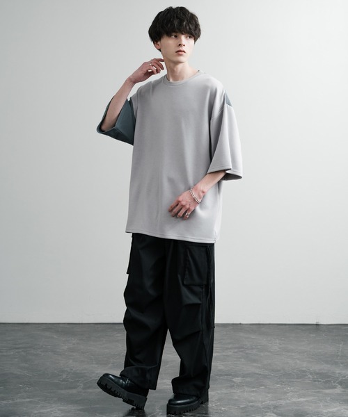 Rocky Monroe(ロッキーモンロー)の「オーバーサイズ接触冷感とろみポンチ切替クルーネック半袖Tシャツ(Tシャツ/カットソー・メンズ・ホワイト/ライトグレー/ブラック・M/L)」の15枚目の写真