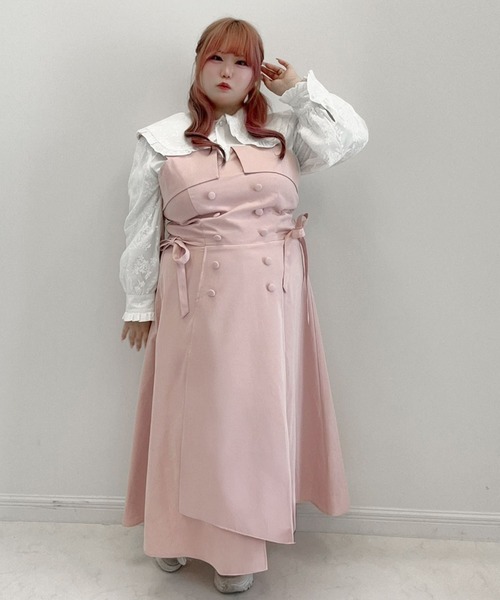 DearMyLoveWhip(ディアマイラブホイップ)の「【大きいサイズ】トレンチ風ジャンスカワンピース(ジャンパースカート・レディース・ベージュ/ネイビー/ブルー/ベビーピンク・4L/5L/6L)」の22枚目の写真