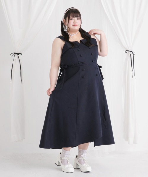DearMyLoveWhip(ディアマイラブホイップ)の「【大きいサイズ】トレンチ風ジャンスカワンピース(ジャンパースカート・レディース・ベージュ/ネイビー/ブルー/ベビーピンク・4L/5L/6L)」の16枚目の写真