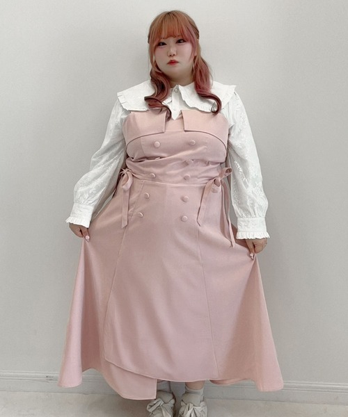 DearMyLoveWhip(ディアマイラブホイップ)の「【大きいサイズ】トレンチ風ジャンスカワンピース(ジャンパースカート・レディース・ベージュ/ネイビー/ブルー/ベビーピンク・4L/5L/6L)」の21枚目の写真