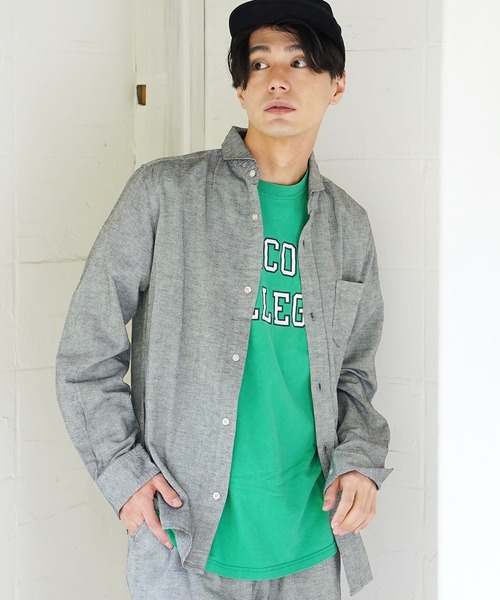  (Never) Acquiesce（ネバーアクイース）の「綿麻ホリゾンタルカラー長袖シャツ（シャツ/ブラウス・メンズ・グレー/ターコイズブルー/ホワイト系/ブラック/ホワイト/ピンク/ネイビー/ブルー系・MEDIUM/LARGE/X-LARGE）」の5枚目の写真