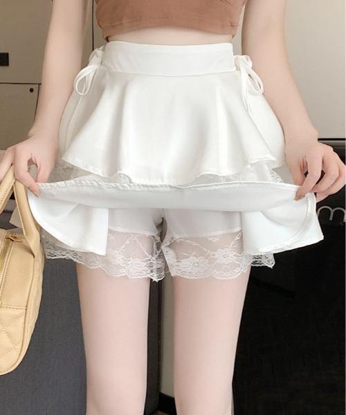 kirakiraShop(キラキラショップ)の「サイド リボン レース ティアード ミニスカート(スカート・レディース・ホワイト/ブラック/ピンク・FREE)」の5枚目の写真