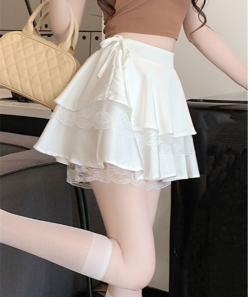 kirakiraShop(キラキラショップ)の「サイド リボン レース ティアード ミニスカート(スカート・レディース・ホワイト/ブラック/ピンク・FREE)」の7枚目の写真